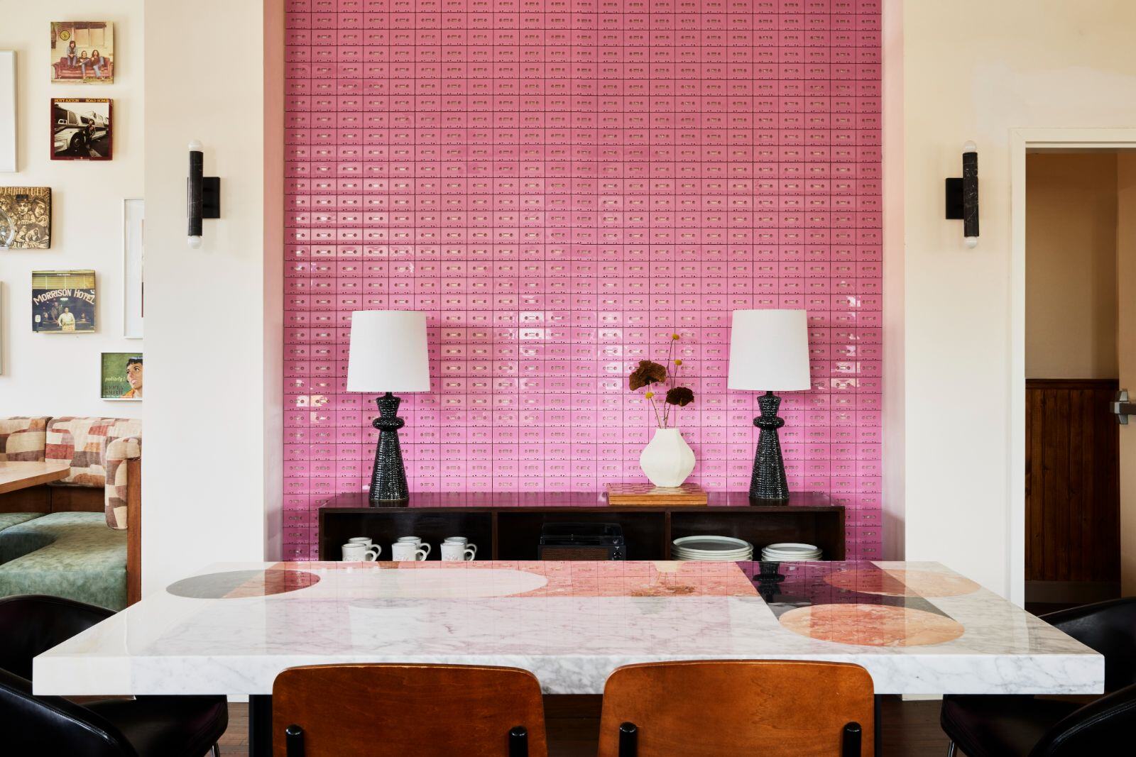 Cafe Lift table view and pink wall