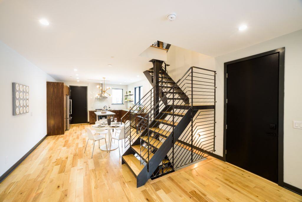 Emerald st kitchen and staircase